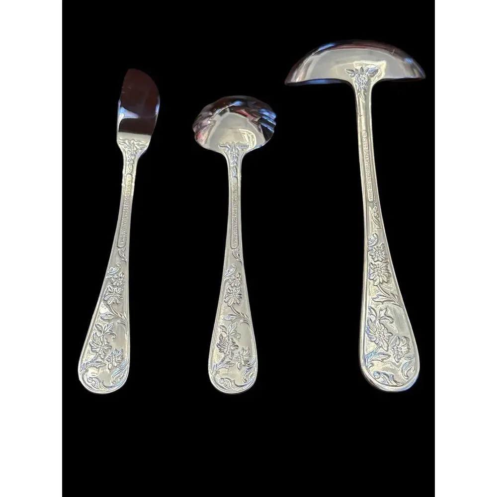 Reed & Barton QUEEN’S GARDEN 3 Pc Sugar Spoon Butter Spreader Small Ladle (Y)